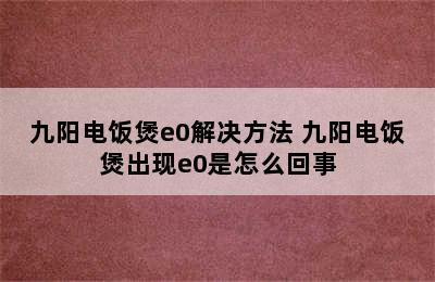 九阳电饭煲e0解决方法 九阳电饭煲出现e0是怎么回事